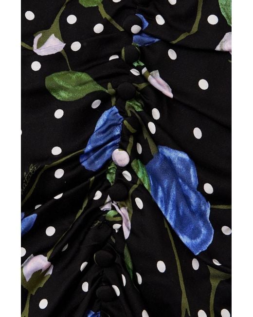 ROTATE BIRGER CHRISTENSEN Black Goldie Ruched Floral-print Satin Maxi Dress