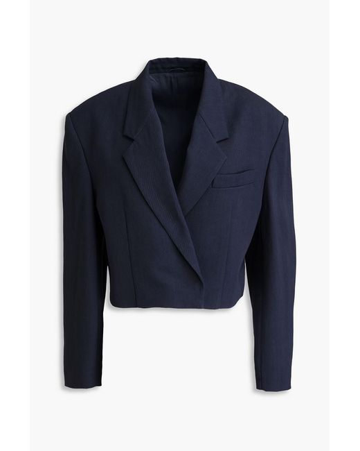 Brunello Cucinelli Blue Cropped Bead-embellished Twill Blazer