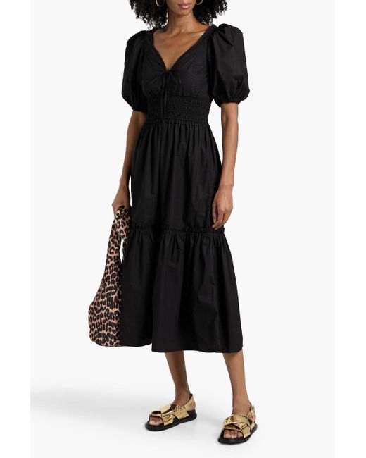 ganni shirred cotton-poplin midi dress GANNI Shirred Poplin Midi Dress | White