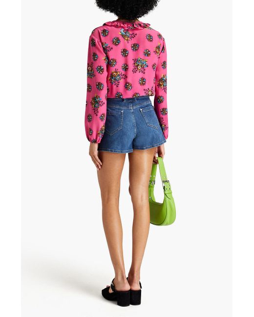 RED Valentino Blue Skirt-effect Denim Shorts