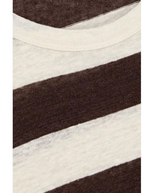 Officine Generale Brown Striped Linen-Blend T-Shirt for men