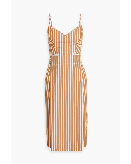 Victoria Beckham Natural Pleated Striped Cotton-poplin Dress