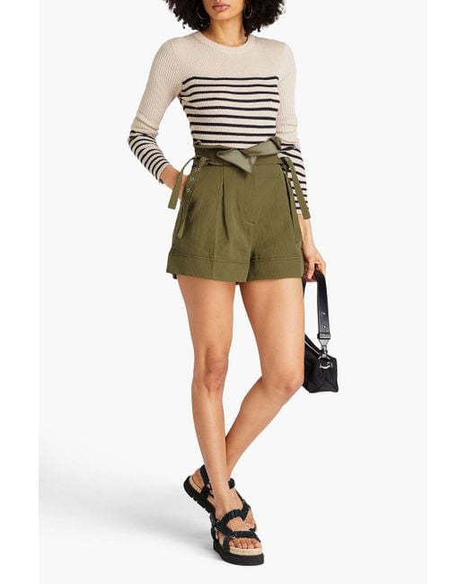 3.1 Phillip Lim Green Belted Cotton And Linen-blend Shorts