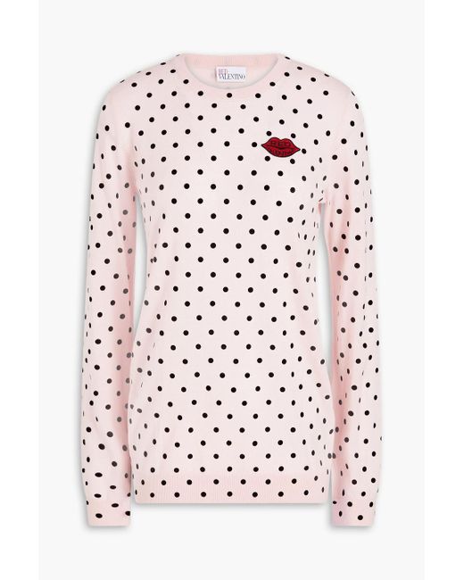 RED Valentino Pink Appliquéd Flocked Wool Sweater