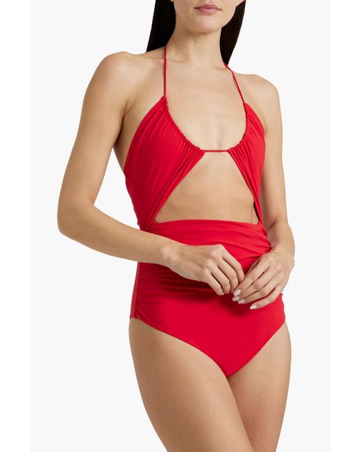 Magda Butrym Red Cutout Halterneck Swimsuit