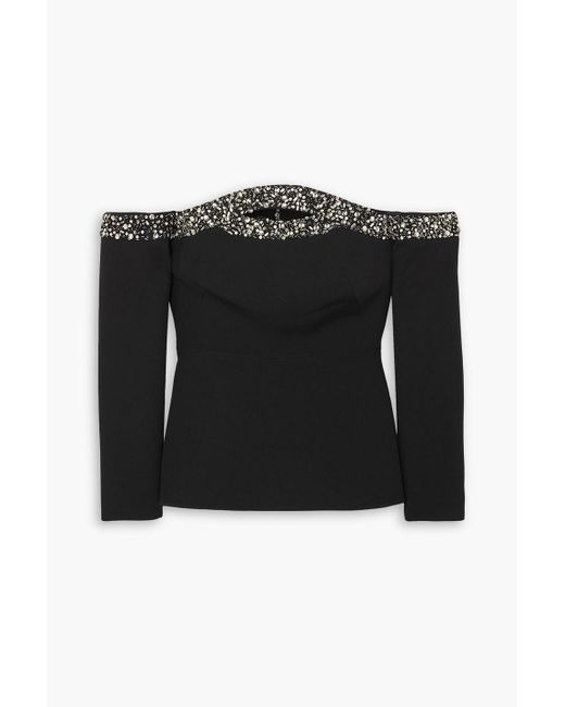 Safiyaa Black Roisin Off-the-shoulder Cutout Embellished Crepe Top
