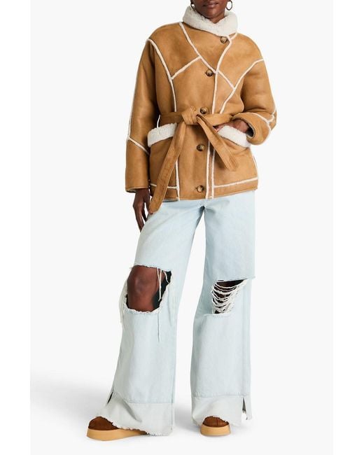 Maje Brown Belted Shearling Coat