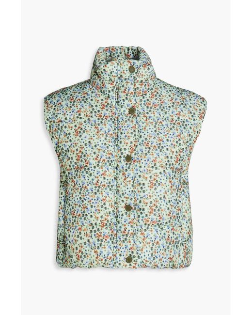 Sandro Green Clementine Quilted Floral-print Shell Vest