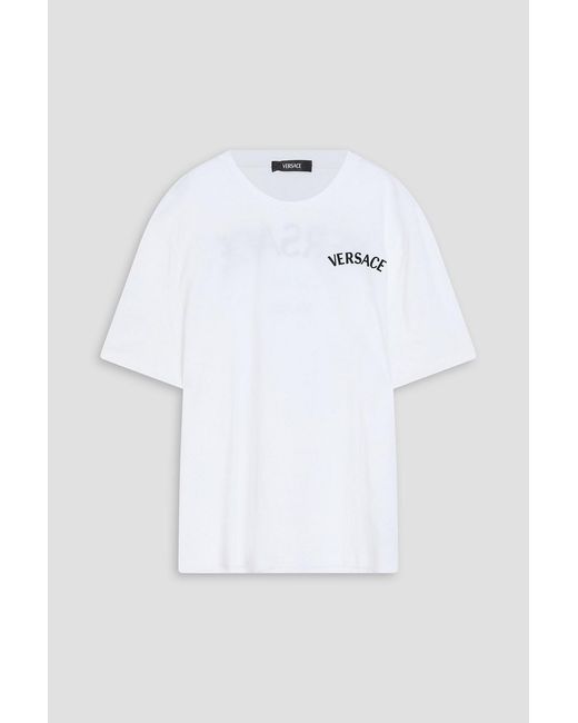 Versace White Embroidered Cotton-Jersey T-Shirt for men