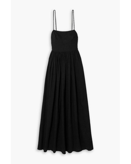 Matteau Black Gathered Linen-blend Midi Dress