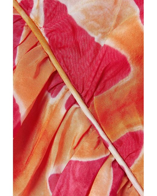 Ulla Johnson Red Lali Ruched Ruffled Printed Silk Maxi Dress