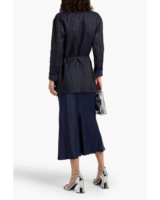 Brunello Cucinelli Blue Blazer aus einer baumwollmischung in metallic-optik mit nadelstreifen