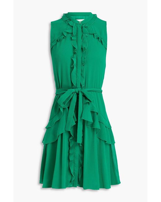Saloni Green Ruffled Crepon Mini Dress