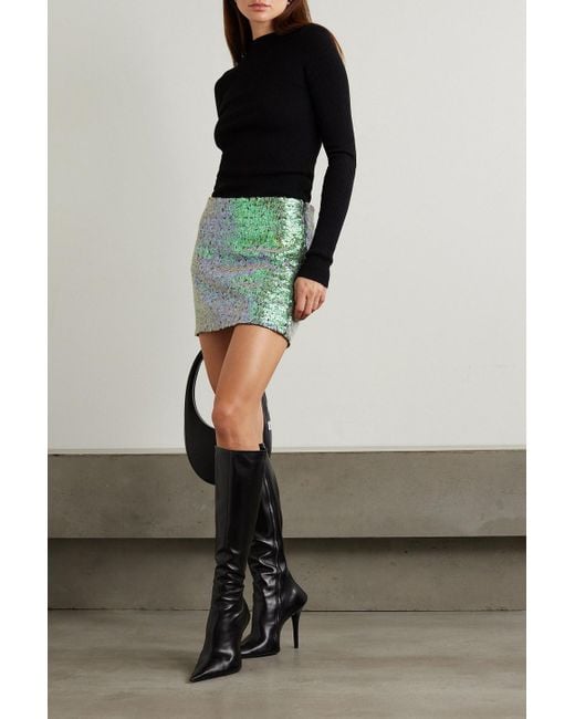 Helmut Lang Green Sequined Mesh Mini Skirt