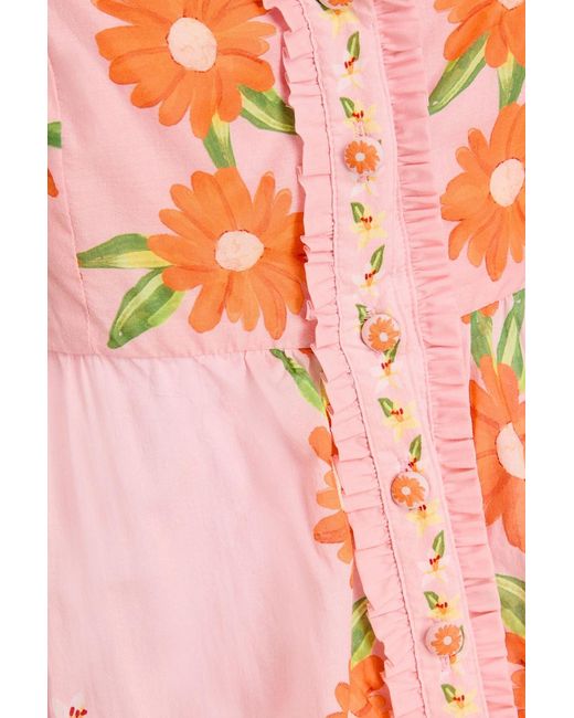 Farm Rio Pink Floral-Print Cotton-Gauze Midi Dress