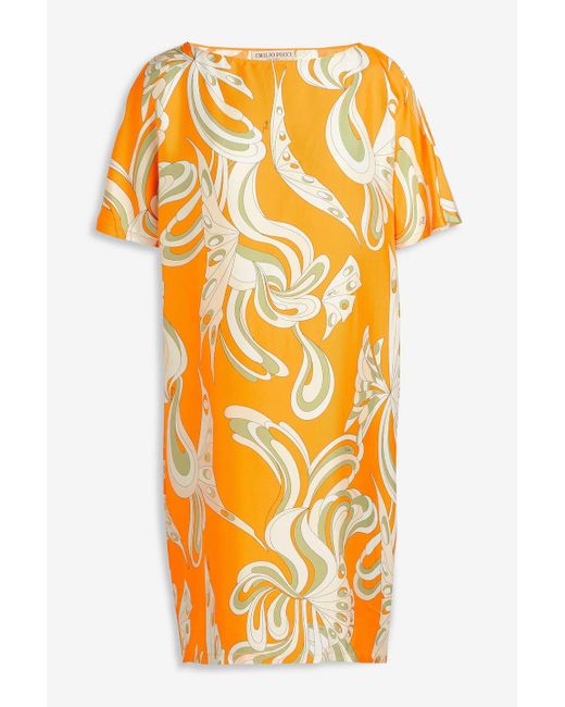 Emilio Pucci Orange Printed Silk-twill Mini Dress