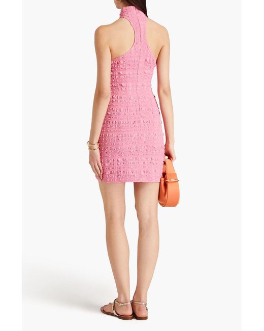Nanushka Pink Seersucker Halterneck Mini Dress