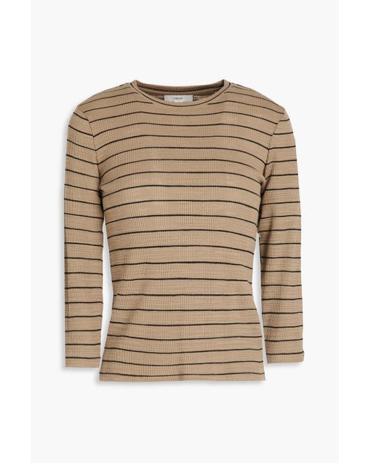 Vince Natural Striped Ribbed Cotton-jersey Top