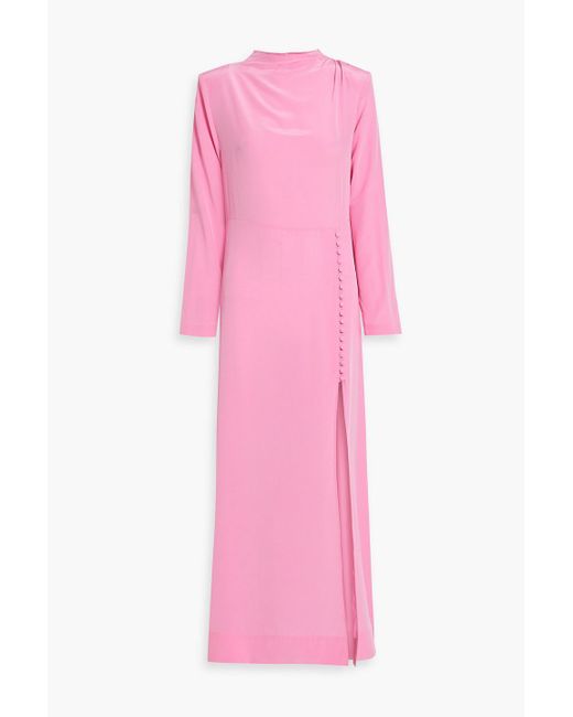 Envelope Pink Campania Button-detailed Silk Maxi Dress