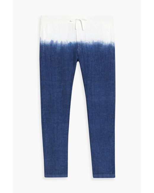 120% Lino Blue Dip-dyed Linen And Cotton-blend Drawstring Sweatpants for men