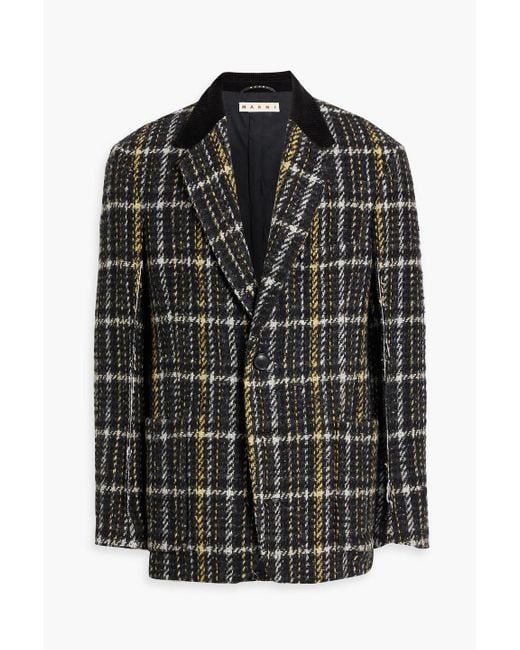 Marni Black Checked Wool-blend Tweed Blazer for men