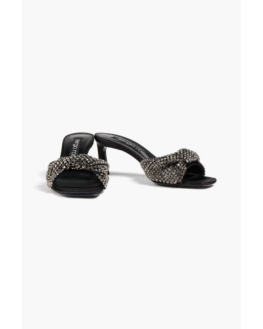Sergio Rossi Black Crystal-Embellished Twisted Satin Mules