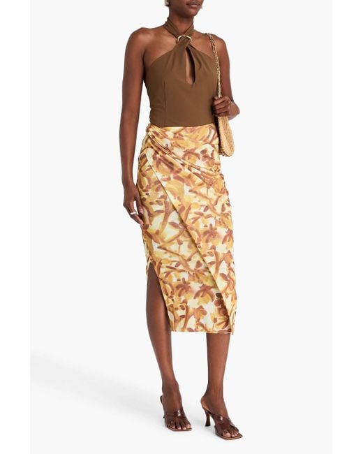 Nanushka Metallic Taina Wrap-Effect Floral-Print Stretch-Jersey Midi Skirt