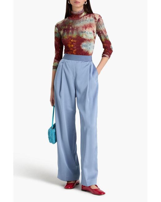 Stine Goya Blue Pleated Satin-twill Wide-leg Pants