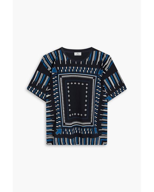 Etro Blue Printed Cotton-jersey T-shirt for men