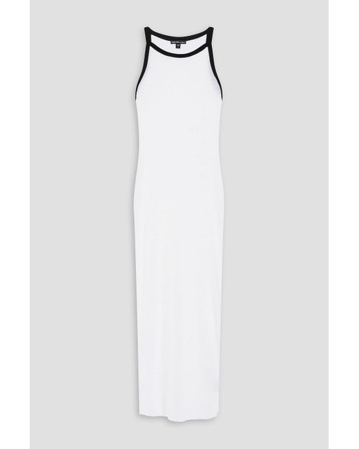 James Perse White Ribbed Linen-Blend Jersey Midi Dress