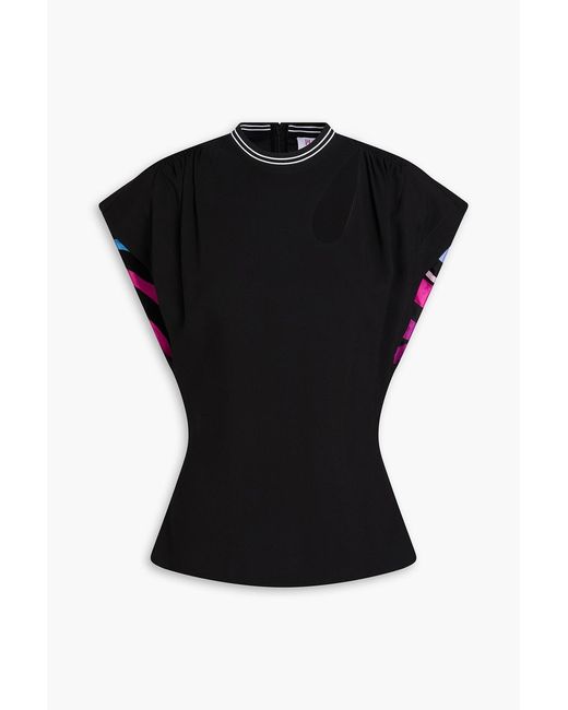 Emilio Pucci Black Cutout Printed Crepe Top
