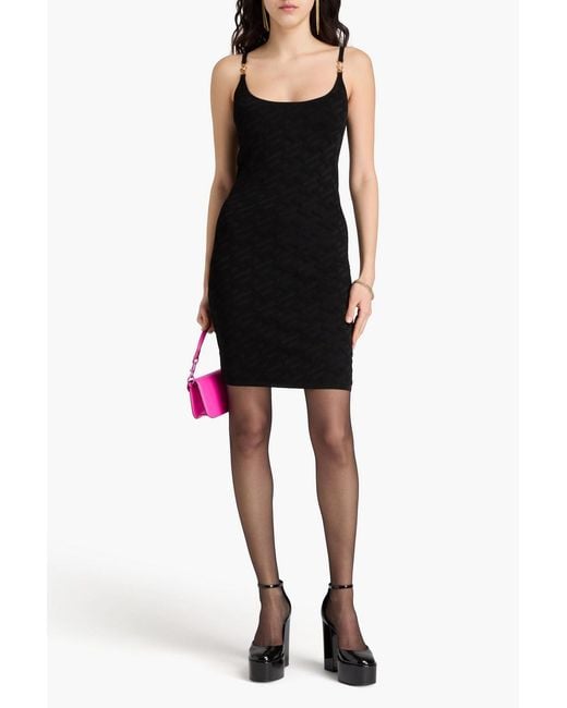 Versace Black Embellished Jacquard-knit Mini Dress