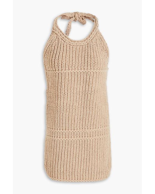 Jacquemus Natural Nuvola Ribbed-knit Halterneck Mini Dress