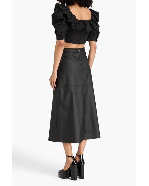 Alessandra Rich Black Cropped Ruffled Moire Top