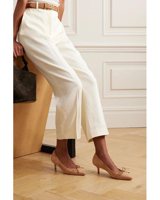 Porte & Paire White Pumps aus veloursleder mit lederbesatz