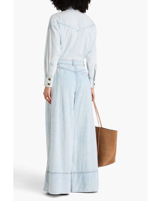 Zimmermann Blue Belted Acid-Wash High-Rise Wide-Leg Jeans