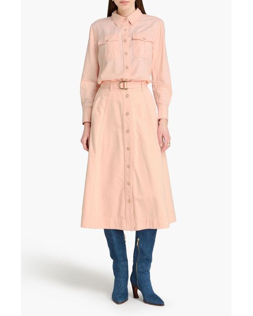 Zimmermann Pink Belted Cotton-Twill Midi Skirt