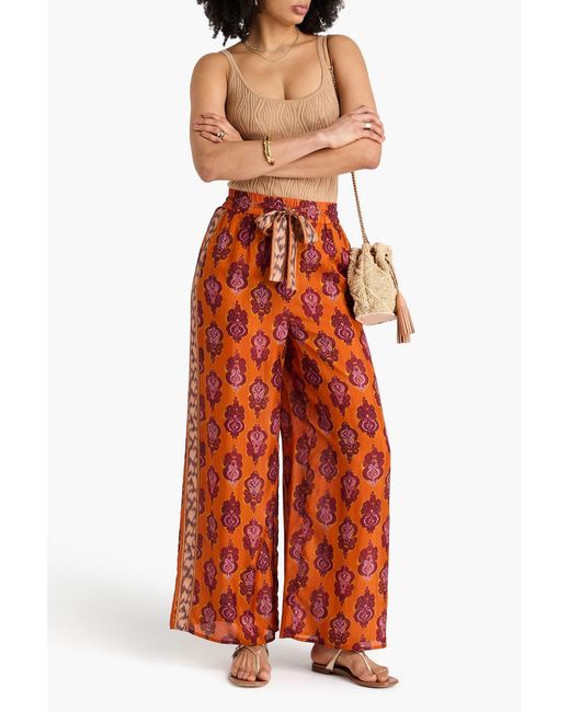 Zimmermann Orange Wylie Printed Silk Crepe De Chine Wide-Leg Pants