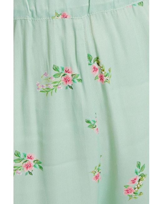 Sleeper Green Floral-print Satin Pajama Pants
