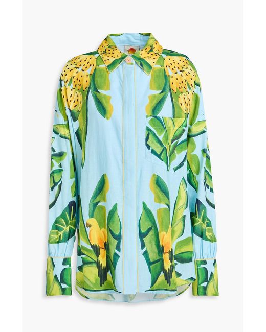Farm Rio Green Printed Linen-Blend Shirt