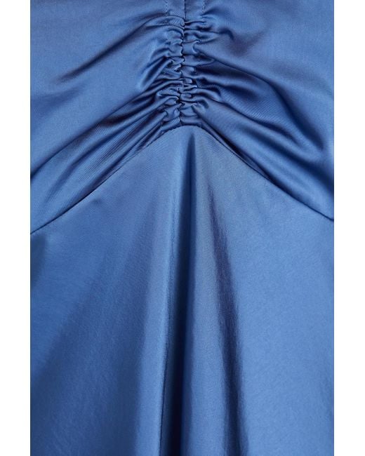 Claudie Pierlot Blue Ruched Crepe-satin Halterneck Midi Dress
