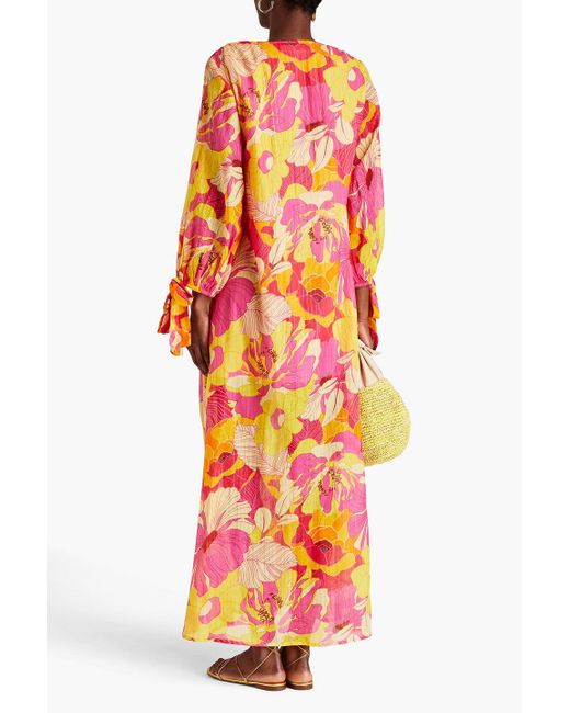 Sundress Orange Dolores Floral-print Cotton-blend Voile Maxi Dress
