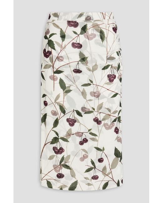 Stella McCartney White Ruched Printed Tulle Midi Pencil Skirt