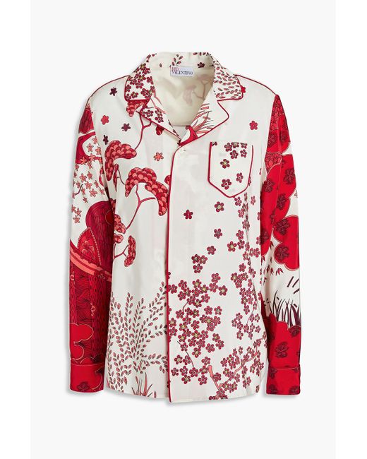 RED Valentino Red Floral-print Silk Crepe De Chine Shirt