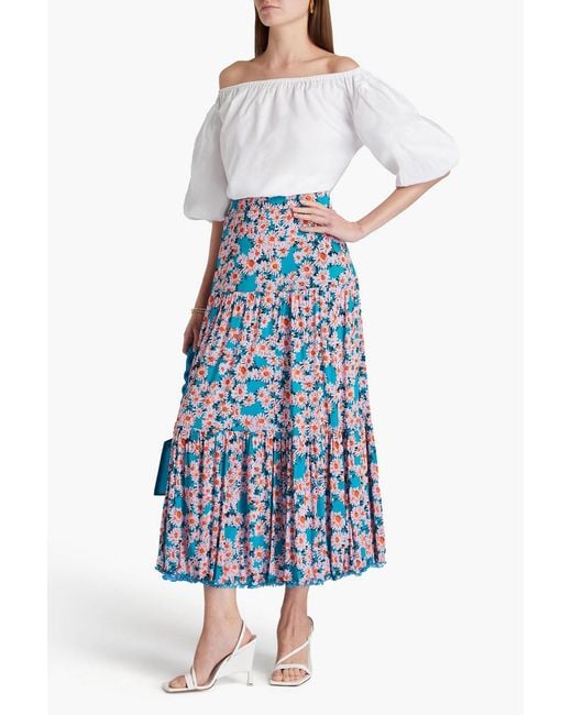 Diane von Furstenberg Blue Austria Reversible Printed Stretch-mesh Midi Skirt