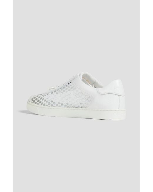 Gianvito Rossi White Helena Fishnet Leather Sneakers