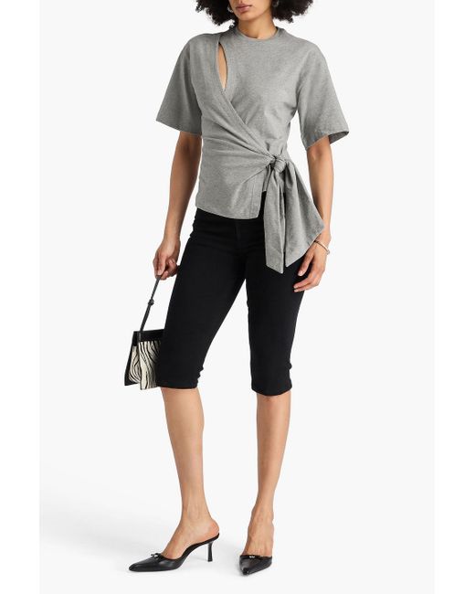 Jonathan Simkhai Gray Wrap-Effect Cotton-Blend Jersey Top