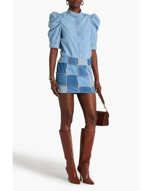 FRAME Blue The 70s Patchwork Denim Mini Skirt
