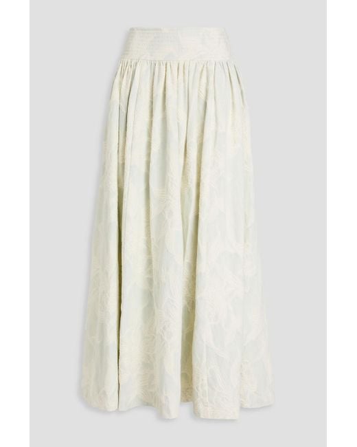 Zimmermann White Acid-wash Denim-jacquard Maxi Skirt