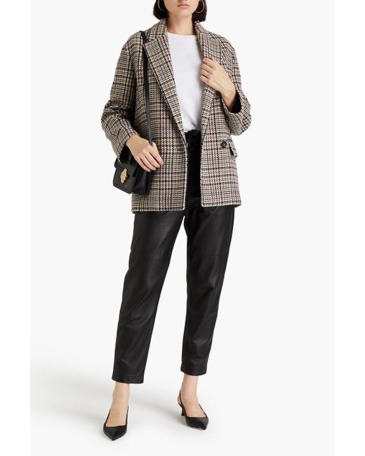 Maje Double breasted Checked Wool blend Blazer in Brown Lyst UK